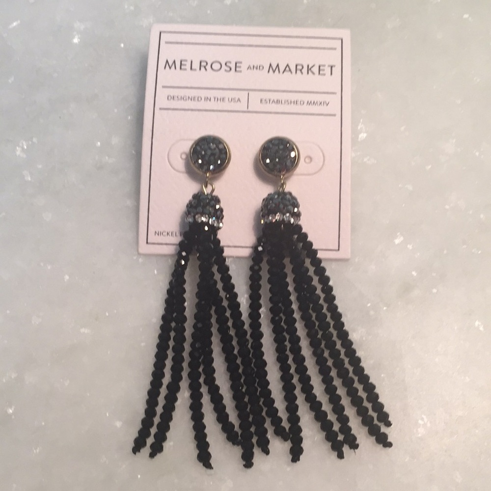 Crystal & druzy tassel midnight earrings
